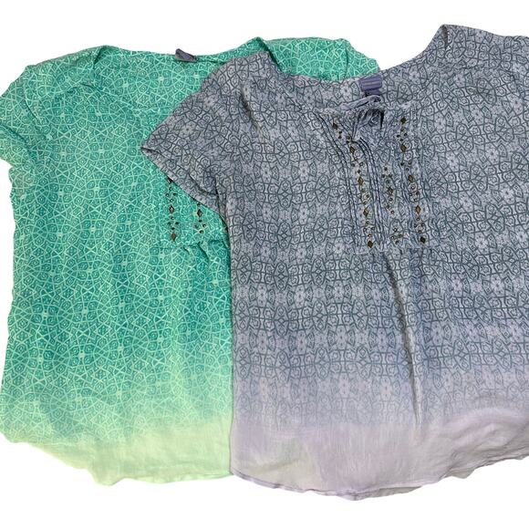 Laura Scott Tops - Laura Scott Women’s Top‎ Bundle (2) Sz XL Petite Green/Purple Gauzy Lightweight